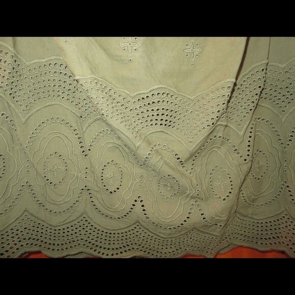 Daniel Rainn Blouse Top Stitch Fix Eyelet Off the Shoulder Olive Green Boho - Picture 3 of 6